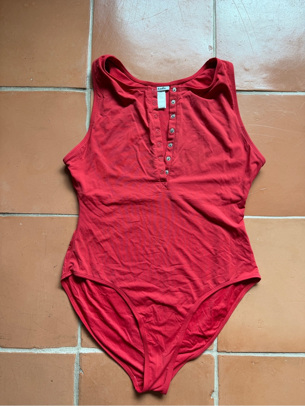 Andie Red One Piece Swimsuit XL Snap Front Plunge Neck